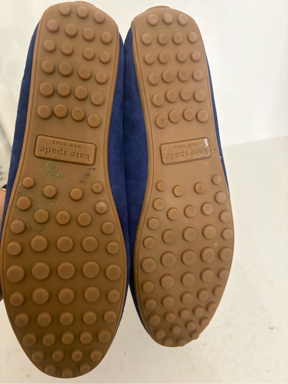 kate spade navy suede loafers with gold logo plaque - Picture 7 of 9